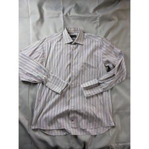 David Donahue Shirt Multicolor Striped Button Up Dress Mens Size 16.5 34/35